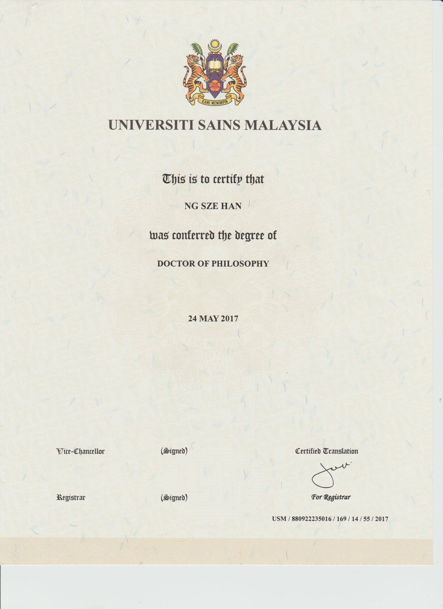 PhD Certificate USM